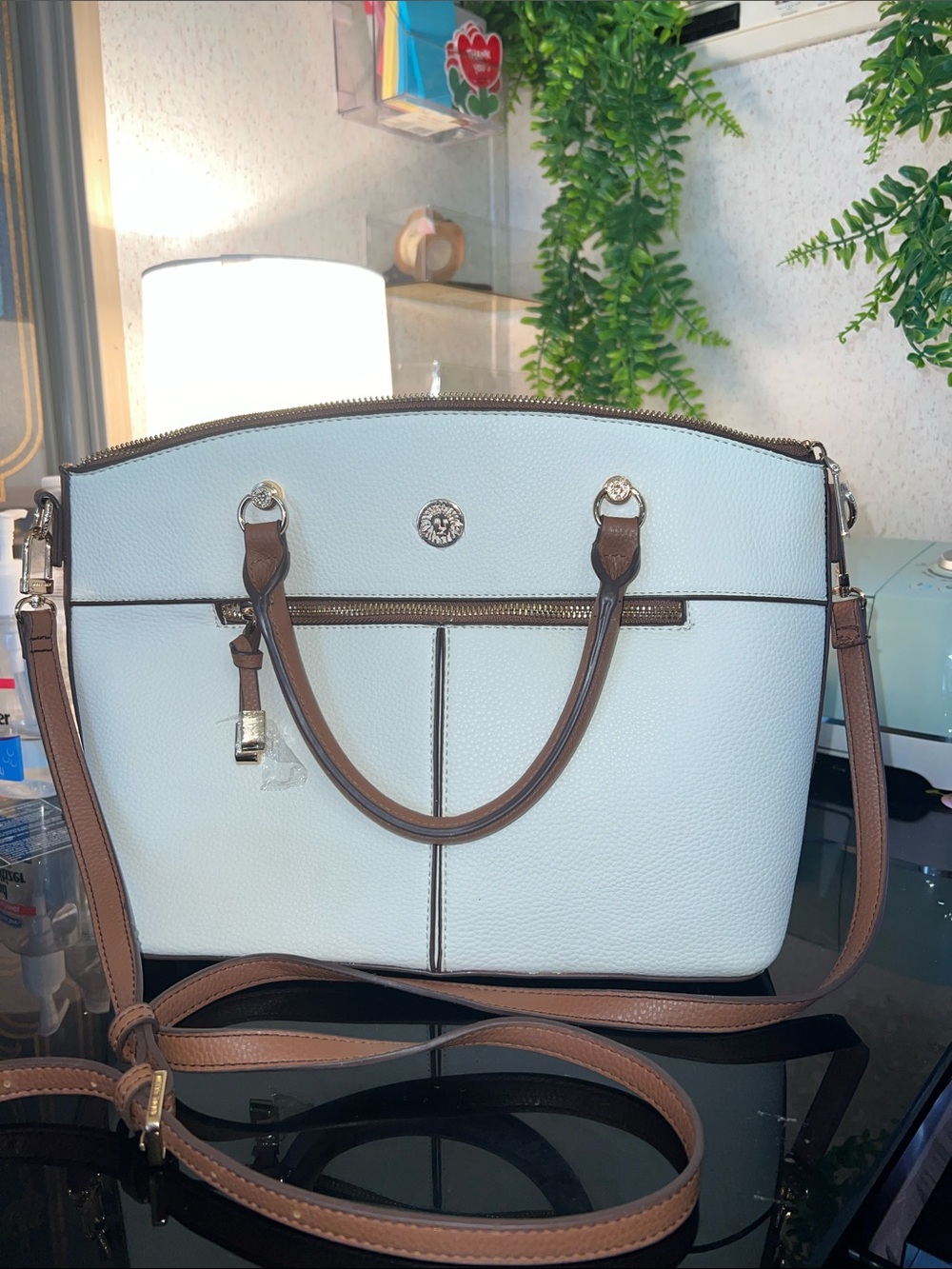 Anne Klein White & Brown Two-Tone Satchel